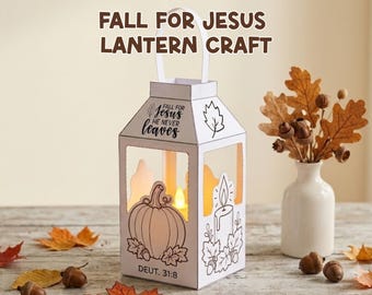 Fall For Jesus He Never Leaves Lantern Craft For Kids, Autumn Bible Craft Printable, Sunday School Coloring Cut & Paste Activity, PDF