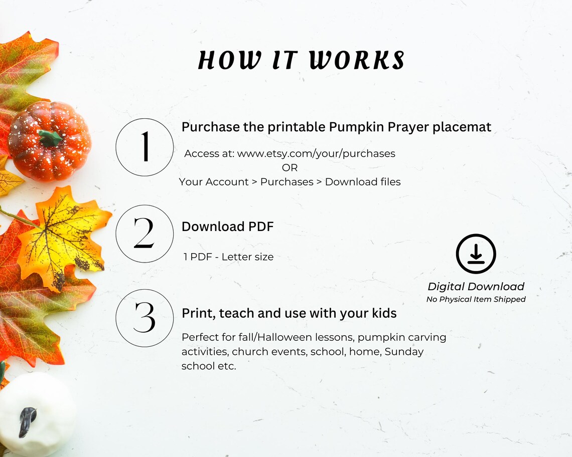 Pumpkin Prayer Printable Fall Activity Placemat, Pumpkin Carving