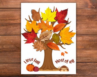 Fall Tree Leaf Craft Printable, Autumn Craft Toddlers & Kids, Preschool Nature Walk Art Activity, I Love Fall Most Of All (Digital Download)