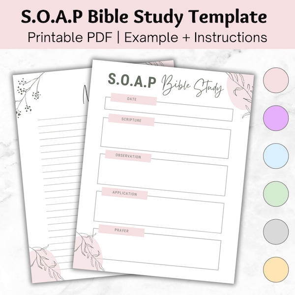 SOAP Bible Study Method, Printable Bible Study Template, SOAP Devotion Example, Beginners Bible Reading Plan, Journal, Planner