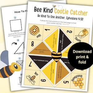 Kindness Summer Bible Craft, Bee Kind Activity, Sunday School VBS Kindness Cootie Catcher, Ephesians 4:32, Printable Template Fortune Teller