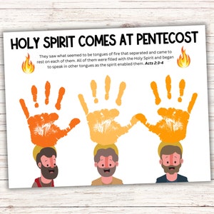 Pentecost Craft For Kids, Handprint Art, Printable Holy Spirit Sunday School Children&#39;s Church Activity, Toddlers Kids Bible Lesson