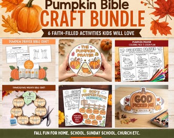 Pumpkin Bible Craft Mega Bundle, Christian Fall Activities for Kids, Pumpkin Prayer, Thanksgiving Sunday School Printable Crafts (Set of 6)