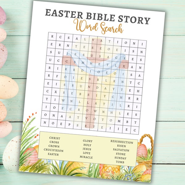 Printable Easter Story Wordsearch For Kids, Resurrection Wordsearch, Holy Week, Jesus Is Risen, Sunday School Activity, Bible Lesson