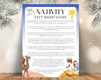 Nativity Left Right Game, Christian Christmas Left Right Game, Nativity Bible Game Printable, Pass The Gift Game, Sunday School Activity