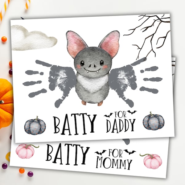 Halloween Handprint Art, Handprint Crafts, Bat Handprint Art Printable, Cute Bat Craft, Batty For Daddy, Mommy, Preschool, Baby, Infant