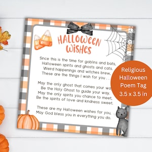 Etiqueta de guloseimas cristãs de Halloween, poema cristão de Halloween, folheto de Halloween, Espírito Santo, etiqueta de favor, desejos de Halloween, etiqueta religiosa de Halloween