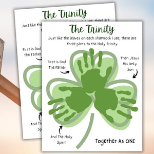 St. Patrick's Day handafdruk kunst, afdrukbare Shamrock handafdruk ambacht, heilige drie-eenheid zondagsschool activiteit, handafdruk gedicht, Kids Bijbelles
