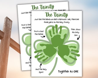 St. Patrick's Day Handprint Art, Printable Shamrock Handprint Craft, Holy Trinity Sunday School Activity, Handprint Poem, Kids Bible Lesson