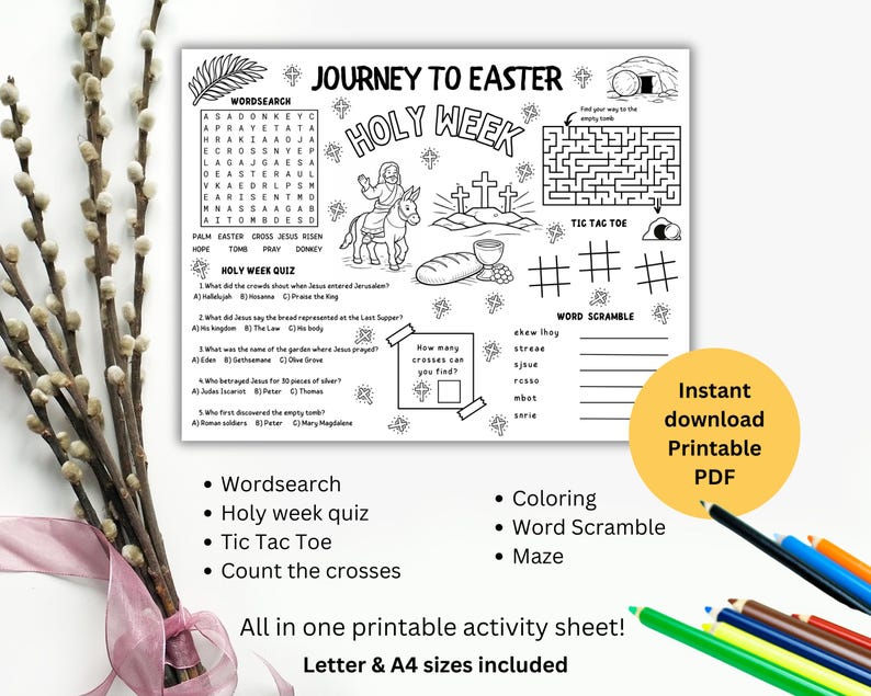 Holy Week Activity Placemat, Easter Coloring Page Printable Activity ...