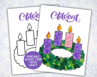Advent Wreath Tissue Paper Craft, Advent Tear Art, Sunday School Craft, Christmas Kids Toddlers Preschool Christian Activity