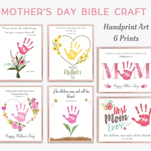 Artisanat biblique pour la fête des mères, empreinte de main artistique pour la fête des mères, activité d'école du dimanche à imprimer, cadeau chrétien, cadeau souvenir pour maman et enfant