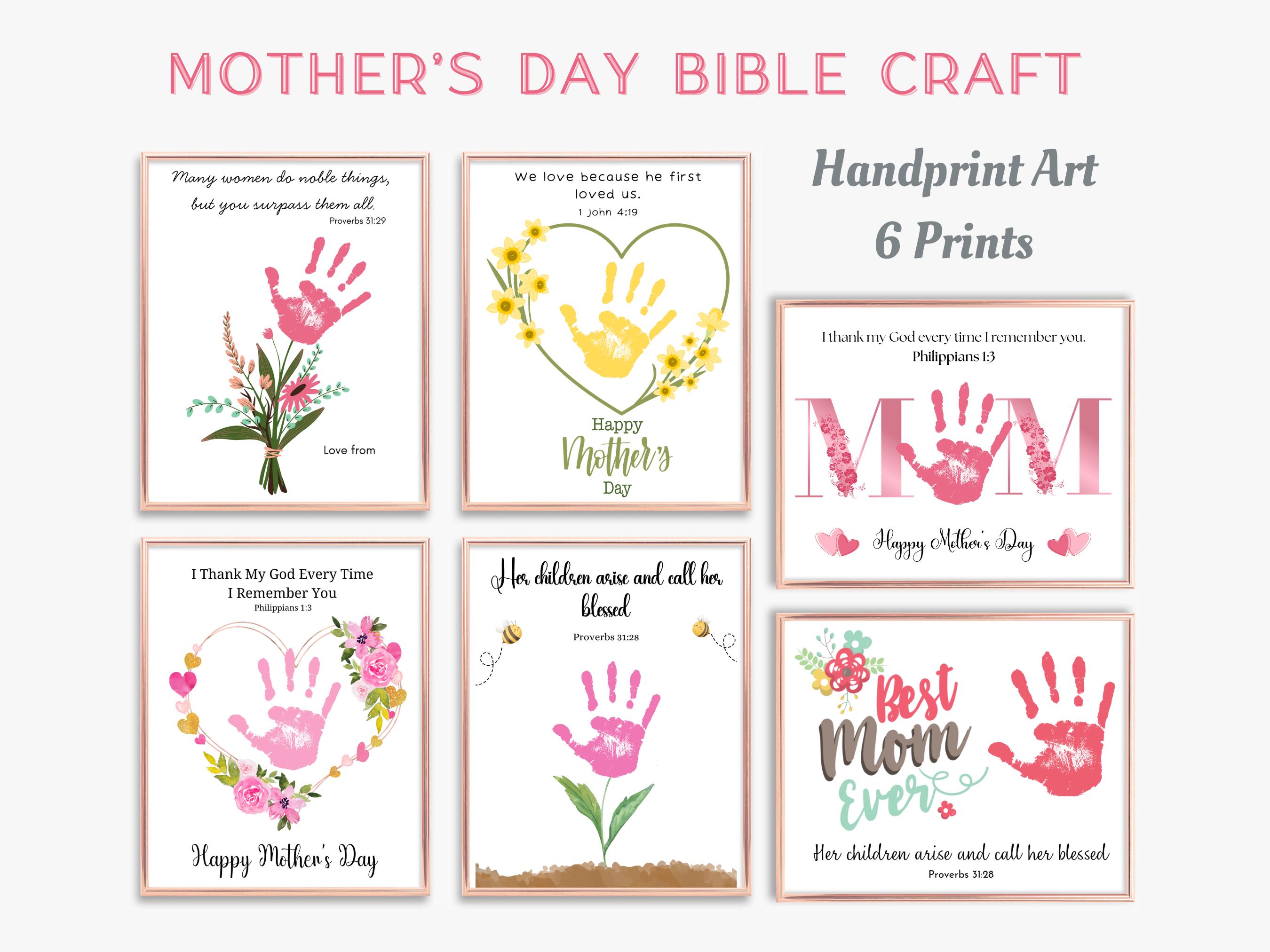 Mothers Day Bible Craft, Mother's Day Handprint Art, Printable Sunday School Activity, Christian Gift, Keepsake Gift For Mom From Kid