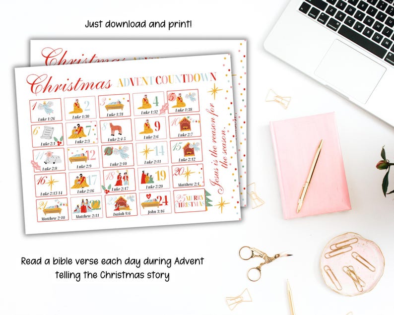 Scripture Advent Calendar Countdown, Christmas Calendar Bible Verses ...