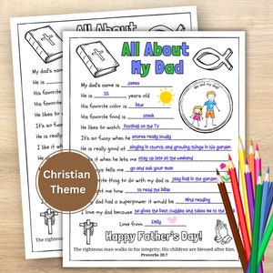 Father's Day Bible Craft, All About My Dad Printable Questionnaire, Christian Gift For Dad, Keepsake From Kids, Bible Verse Coloring Page