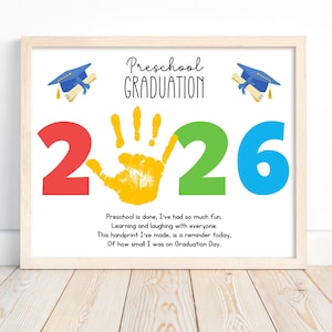 Vorschul-Abschluss-Handabdruckkunst, letzter Tag der Schulkinderaktivität, Abschluss-Tag-Handabdruck-Handwerk, Vorschul-Graduierten-Andenken 2026
