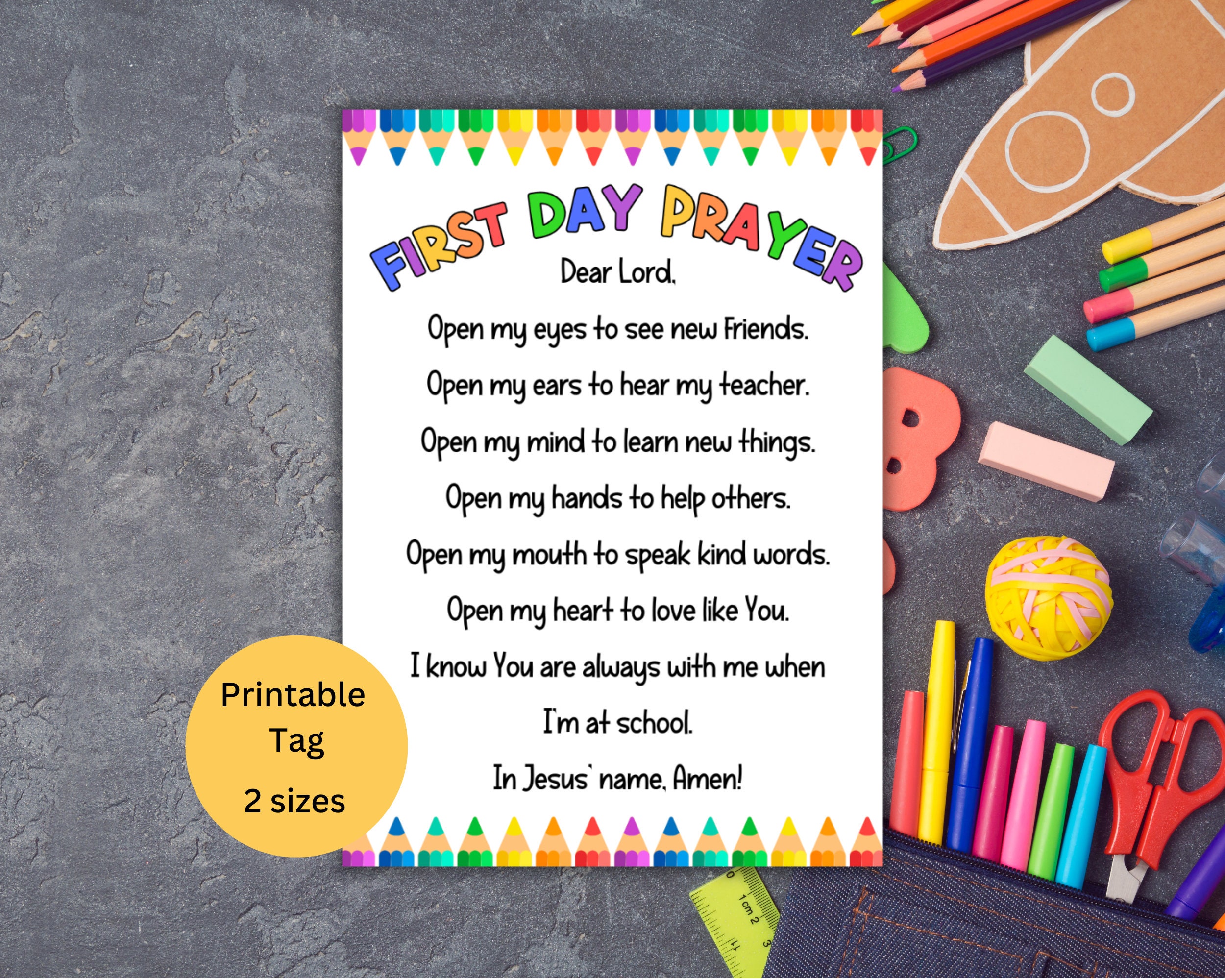 First Day Of School Prayer Tag, Back To School Prayer, Printable Gift Tag, Christian Prayer Card, Prayer For Child, Starting School Blessing