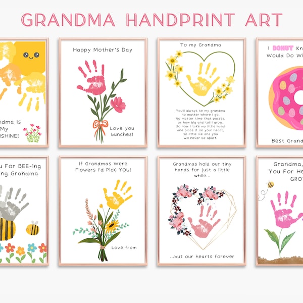 Arte de huellas de manos de la abuela, abuela imprimible, artesanía de huellas de manos de regalo del día de la madre de la abuela, mejor abuela de todos los tiempos, flores de huellas de manos, regalo para la abuela