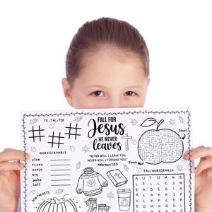 Fall for Jesus He Never Leaves Activity Placemat Printable, Christian ...