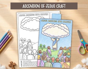Jesus Ascension Craft For Kids, Jesus Ascending Into Heaven Coloring Page Printable, Christian Sunday School Activity, Kids Bible Lesson