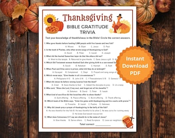 Thanksgiving Bible Gratitude Trivia Game, Kids, Adults, Youth Groups, Bible Trivia Game, Sunday School Church Events, Thankful Activity