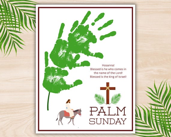 Palm Sunday Handprint Art Craft, Printable Palm Sunday Craft, Easter Story Sunday School Activity, Toddlers Kids Bible Lesson Activity