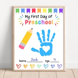 First Day Of Preschool 2025 Handprint Art, Back To School Handprint Craft Poem, Printable 1st Day Template, Homeschool Classroom Activity