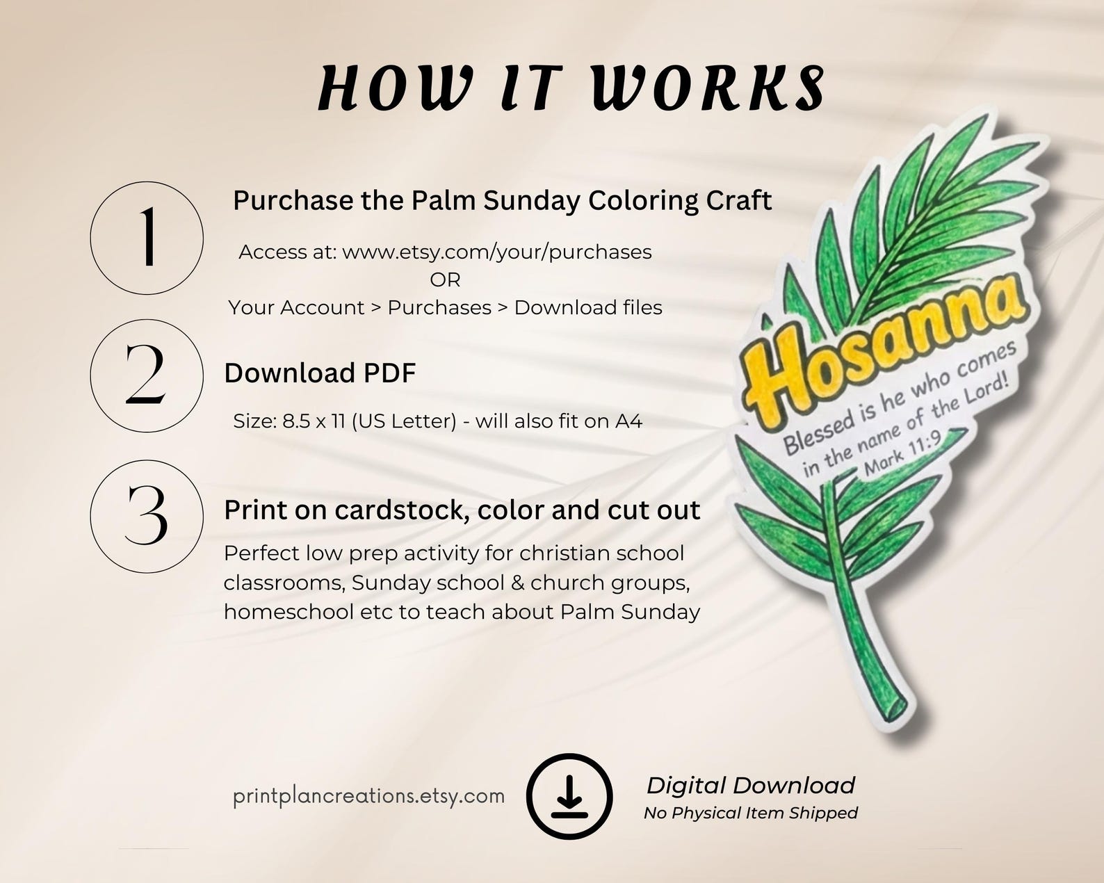 Palm Sunday Craft for Kids, Printable Palm Sunday Bible Craft, Easter ...