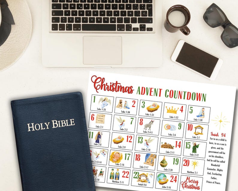 Scripture Advent Calendar Printable, Christmas Countdown Calendar ...