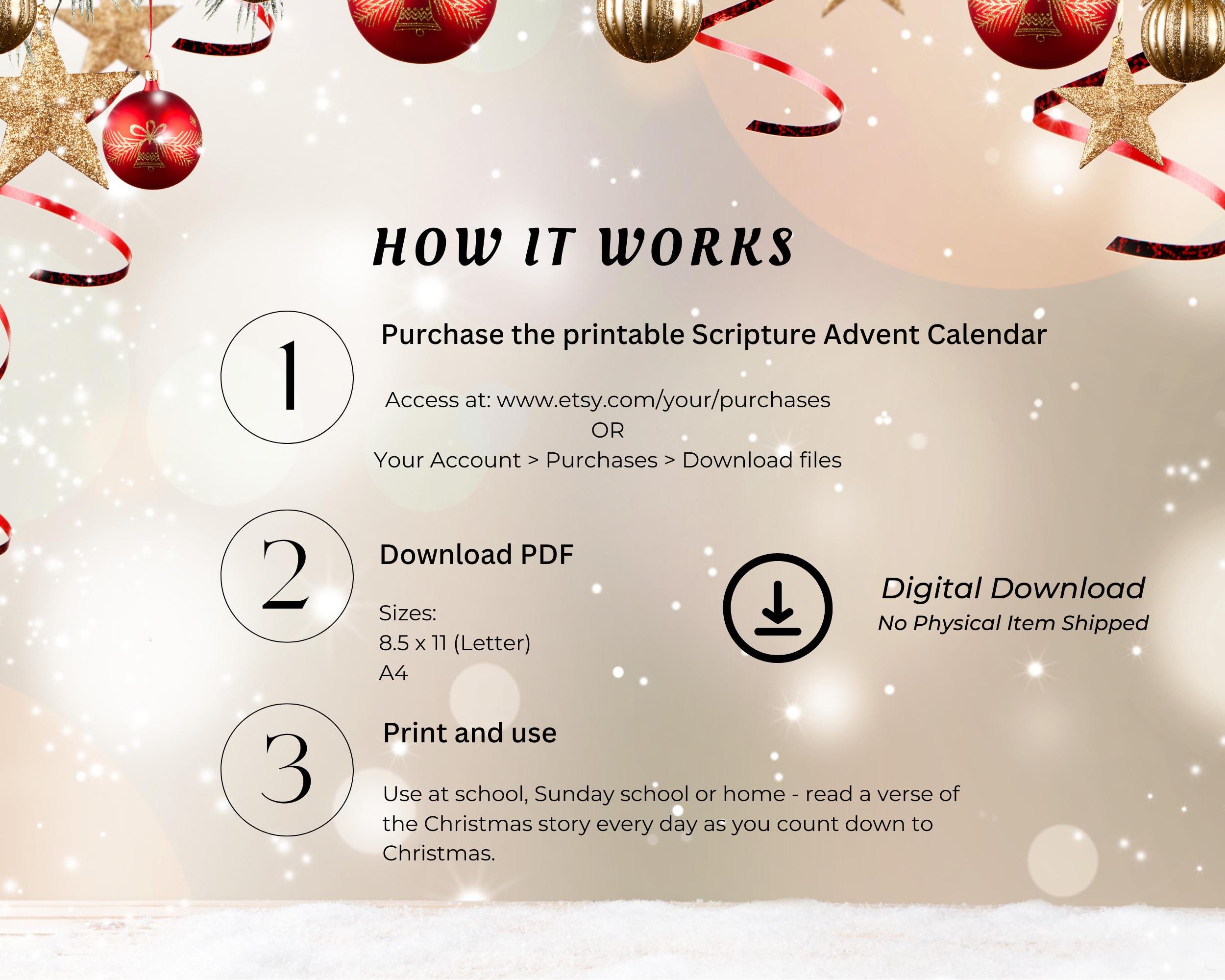 Scripture Advent Calendar Printable, Christmas Countdown Calendar ...