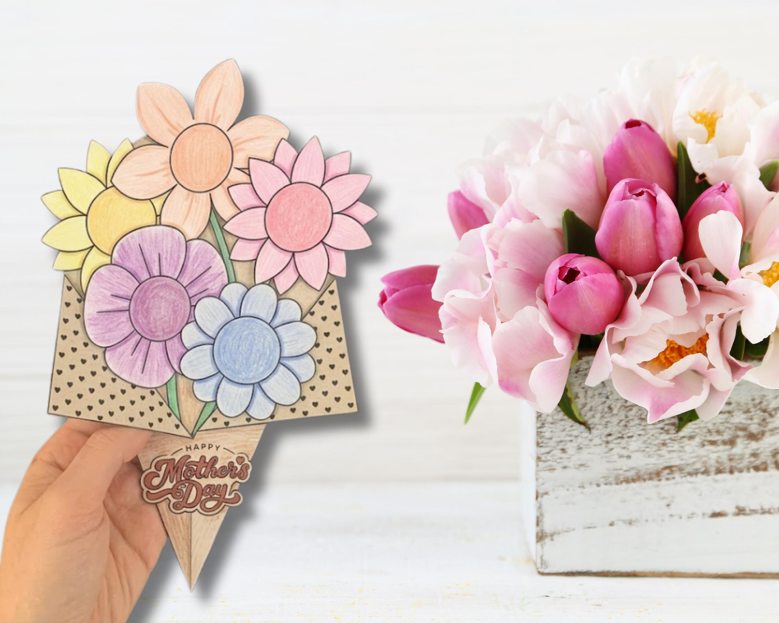 Mothers Day Flower Craft for Kids, Paper Flower Bouquet Craft Printable ...