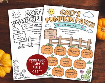 God Says I Am Fall Bible Craft Printable, God's Pumpkin Patch,  Autumn Sunday School Coloring Cut & Paste Activity, Christian Pumpkin Craft