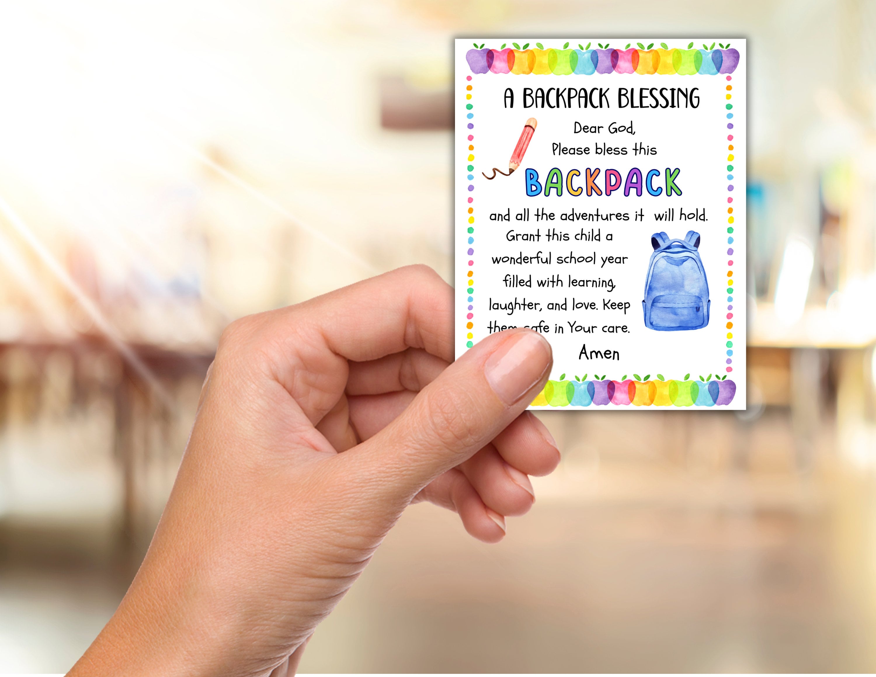 Backpack Blessing Tag Back to School, Printable Gift Tag, Christian ...