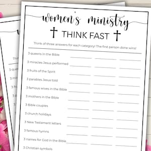 Women&#39;s Ministry Game Printable, Minimalist Womens Ministry Think Fast Game, Ladies Group, Christian Party Game, Bible Study Activity