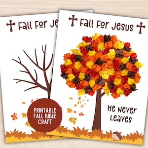 Fall For Jesus Tissue Paper Craft, Fall Bible Craft, Printable Fall Leaves Craft Toddlers Kids, Christian Preschool Sunday School Activity