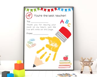 Teacher Appreciation Printable Handprint Art, Teacher Appreciation Week, Kindergarten Preschool Teacher Gift, Teacher Thank You Kids Craft