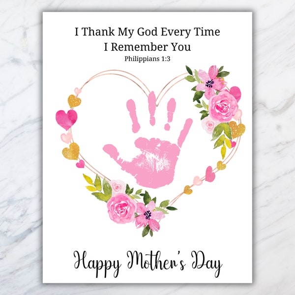 Mothers Day Bible Craft, Printable Mom Handprint Art, Christian Sunday School Activity, Toddlers Kids Preschool Bible Verse, Keepsake Gift