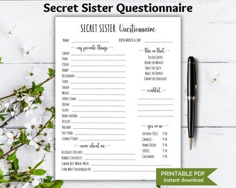 Secret Sister Questionnaire Printable - Etsy