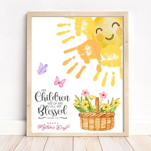 Christian Mother’s Day Handprint Craft Printable, Proverbs 31:28 Gift from Kids, Sunshine Handprint Art, Preschool Keepsake for Mom