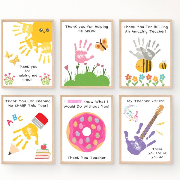 Sztuka odcisków dłoni w podziękowaniu dla nauczyciela, Rzemiosło z odciskami dłoni, Prezent dla nauczyciela do druku, Podziękowania dla nauczyciela, Notatki z podziękowaniami, Przedszkole, Zerówka