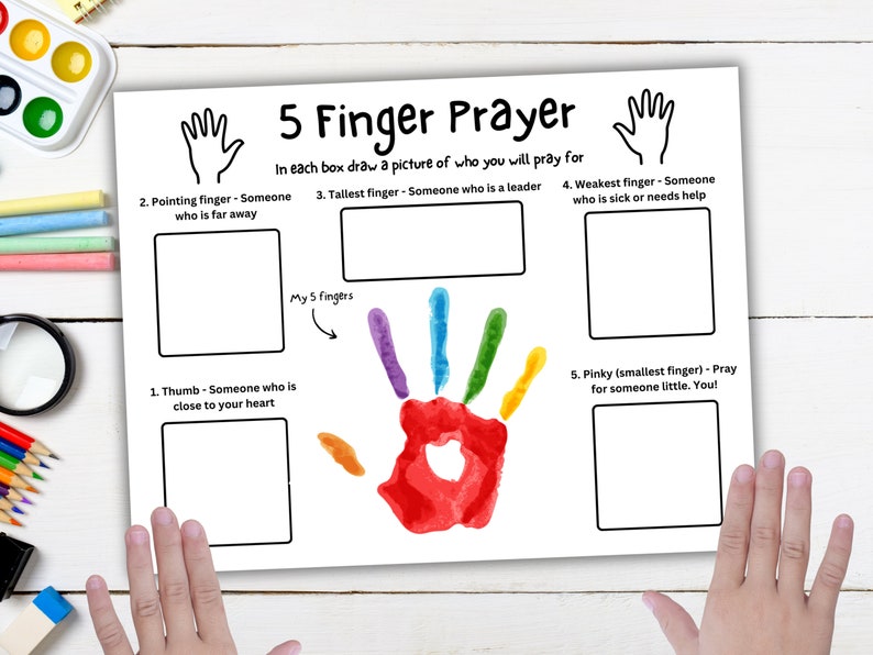 5 Finger Prayer Handprint Art Craft, Five Finger Prayer Printable