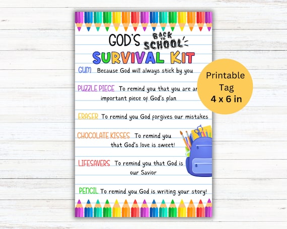 God's Survival Kit Tag, Printable Back To School Gift Tag, Christian Survival Kit, First Day Of School Survival Kit Gift, Sunday School Tag