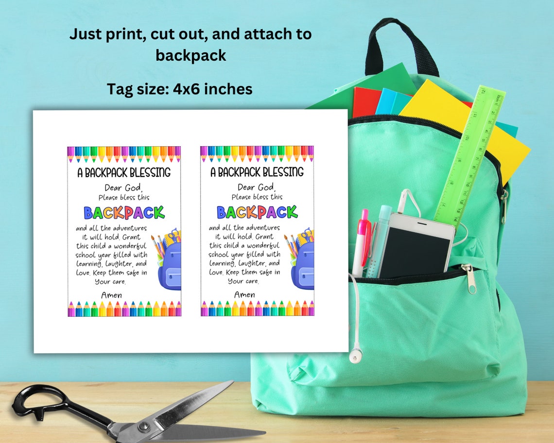 Backpack Blessing Tag Back to School, Printable Gift Tag, Christian ...