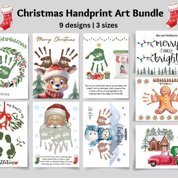 Christmas Handprint Art Bundle, Christmas Handprint Craft Printable, Handprint Poem, Preschool Daycare Classroom School Toddler Kid Activity