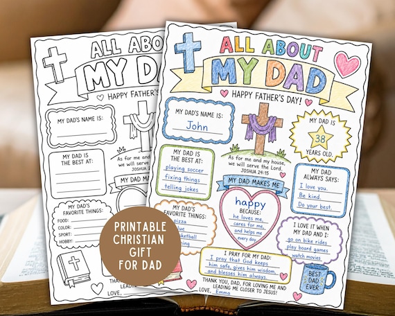 Christian All About My Dad Printable For Kids, Father's Day Sunday School Activity, DIY Gift For Dad, Children's Church Questionnaire