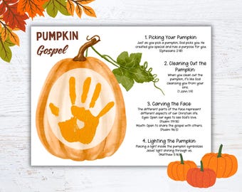 Pumpkin Gospel Handprint Art, Pumpkin Gospel Printable, Fall Craft, Thanksgiving Halloween Sunday School Activity, Christian Kids Lesson