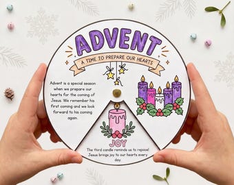 Advent Coloring Wheel Craft, Christian Christmas Activity for Kids, Coming Of Jesus Advent Wreath Bible Spinner, Sunday School Printable