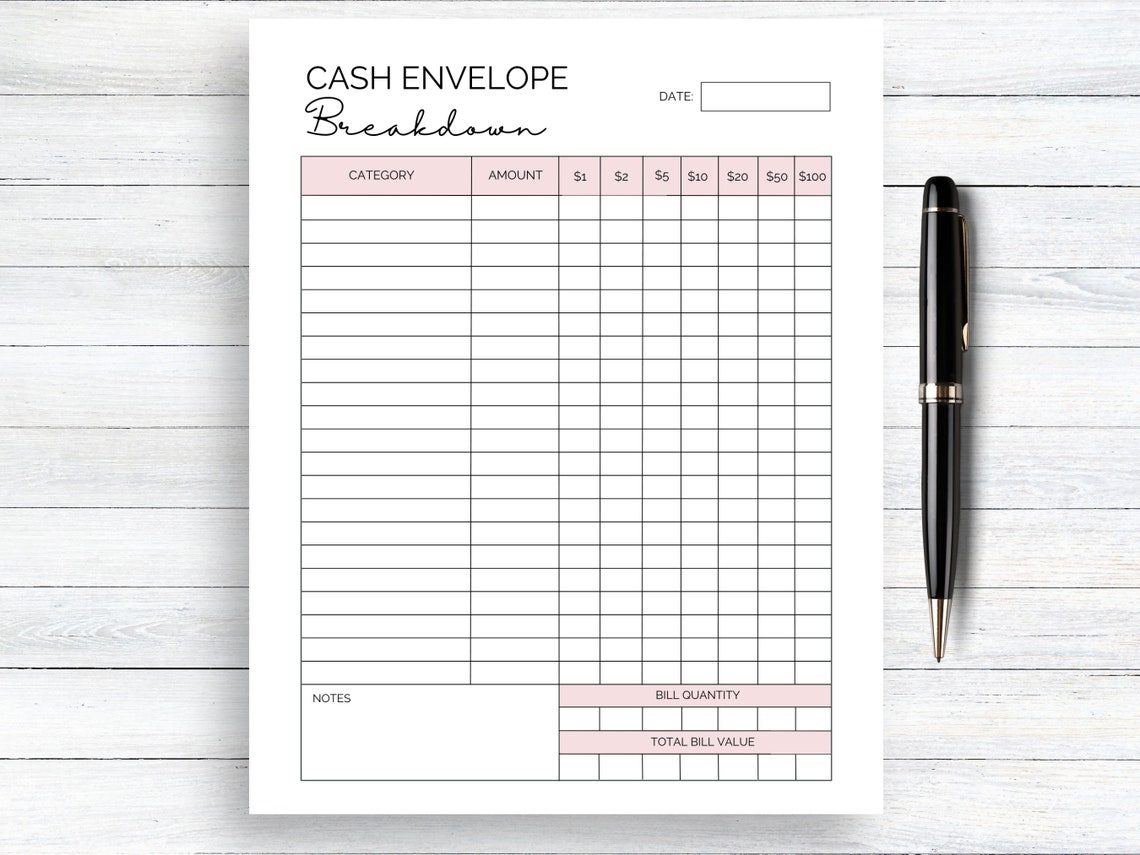 Cash Envelope Breakdown Printable Cash Tracker Template Cash Etsy