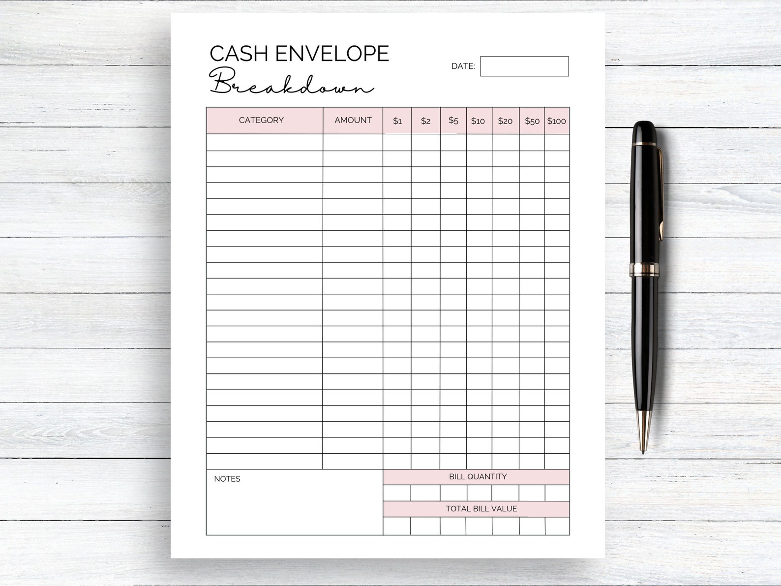 Cash Envelope Breakdown Printable Cash Tracker Template Cash - Etsy
