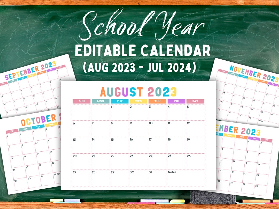 20232024 School Year Calendar Printable, Editable Kids Calendar, 12